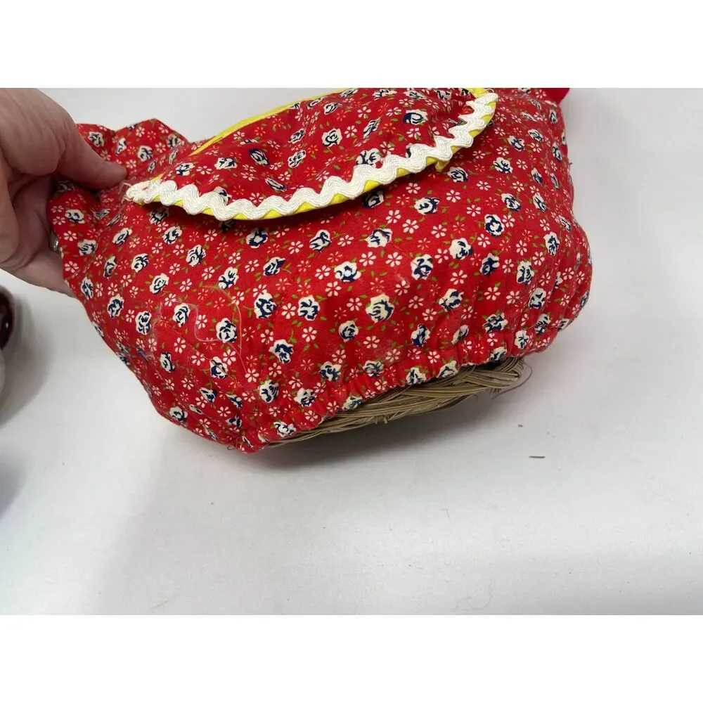 Handmade Vintage Chicken w/ Basket Cover Warmer Bread Bun Cover 2 Flaps Red